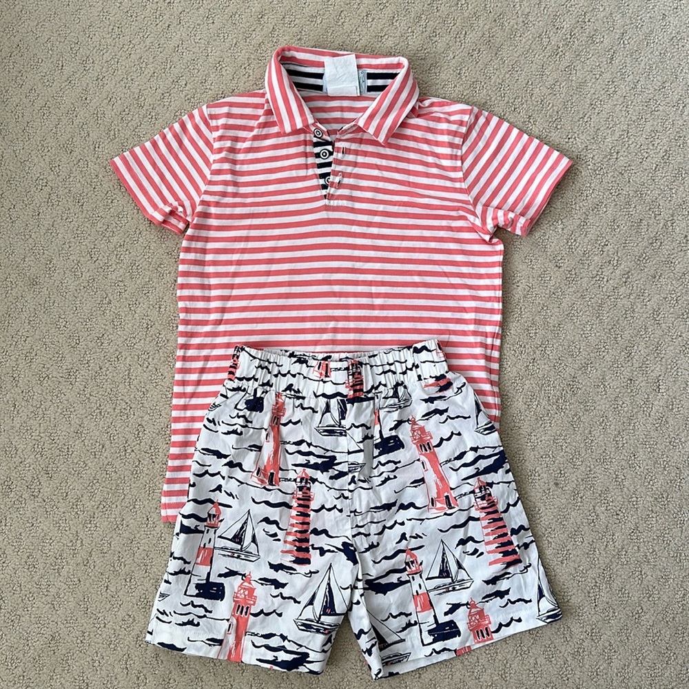 Shrimp & Grits Kids Serendipity Short Set Shirt Size M (5/6) Shorts size S (4/5)
